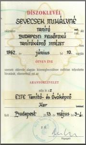 Sevecsek Erzsike díszoklevél